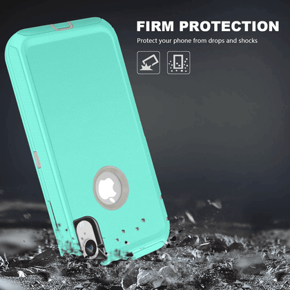 iPhone XR Case  (Belt Clip fit Otterbox Defender) Heavy Duty Rugged Multi Layer Hybrid Protective Shockproof Cover with Belt Clip [Compatible for Apple iphone XR] 6.1 inch (AQUA MINT & Gray) - Place Wireless