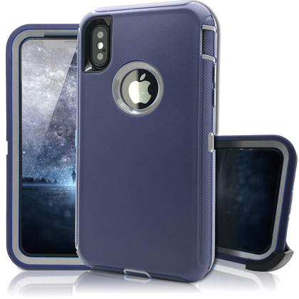 iPhone XR Case  (Belt Clip fit Otterbox Defender) Heavy Duty Rugged Multi Layer Hybrid Protective Shockproof Cover with Belt Clip [Compatible for Apple iphone XR] 6.1 inch  (Blue & Gray) - Place Wireless
