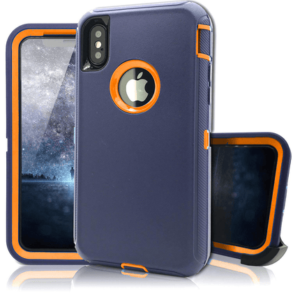 iPhone XR Case  (Belt Clip fit Otterbox Defender) Heavy Duty Rugged Multi Layer Hybrid Protective Shockproof Cover with Belt Clip [Compatible for Apple iphone XR] 6.1 inch (Blue & Orange) - Place Wireless
