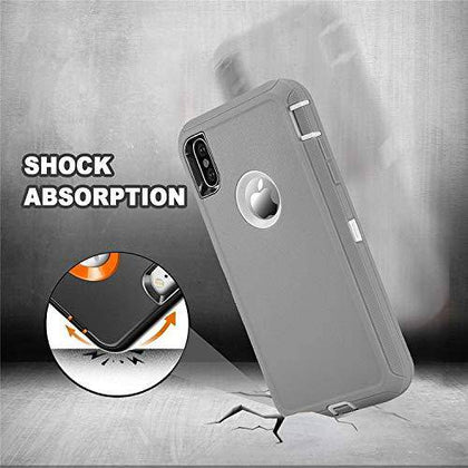 iPhone XR Case  (Belt Clip fit Otterbox Defender) Heavy Duty Rugged Multi Layer Hybrid Protective Shockproof Cover with Belt Clip [Compatible for Apple iphone XR] 6.1 inch (Gray & White) - Place Wireless