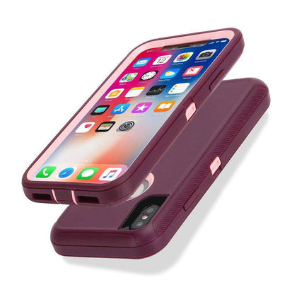 iPhone XR Case  (Belt Clip fit Otterbox Defender) Heavy Duty Rugged Multi Layer Hybrid Protective Shockproof Cover with Belt Clip [Compatible for Apple iphone XR] 6.1 inch (Burgundy & Pink) - Place Wireless