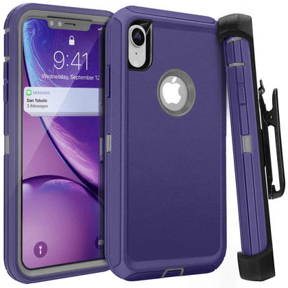 iPhone XR Case  (Belt Clip fit Otterbox Defender) Heavy Duty Rugged Multi Layer Hybrid Protective Shockproof Cover with Belt Clip [Compatible for Apple iphone XR] 6.1 inch  (Blue & Gray) - Place Wireless