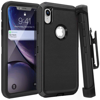 iPhone XR Case  (Belt Clip fit Otterbox Defender) Heavy Duty Rugged Multi Layer Hybrid Protective Shockproof Cover with Belt Clip [Compatible for Apple iphone XR] 6.1 inch  (Black & Black) - Place Wireless