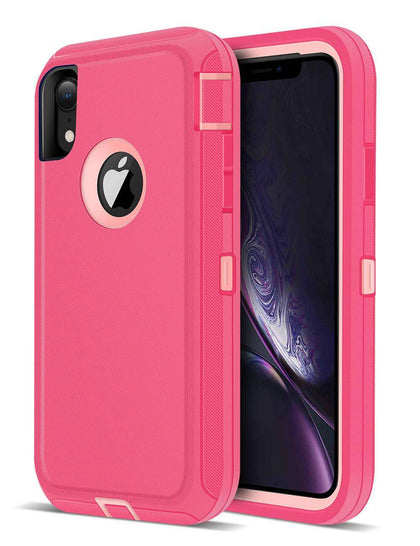 iPhone XR Case  (Belt Clip fit Otterbox Defender) Heavy Duty Rugged Multi Layer Hybrid Protective Shockproof Cover with Belt Clip [Compatible for Apple iphone XR] 6.1 inch (Pink & Pink) - Place Wireless