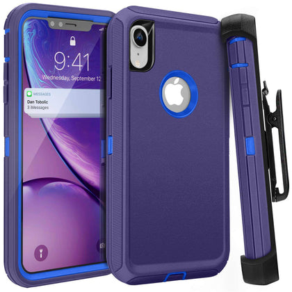 iPhone XR Case  (Belt Clip fit Otterbox Defender) Heavy Duty Rugged Multi Layer Hybrid Protective Shockproof Cover with Belt Clip [Compatible for Apple iphone XR] 6.1 inch  (Blue & Blue) - Place Wireless