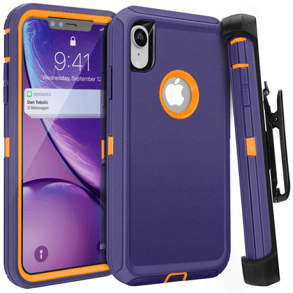 iPhone XR Case  (Belt Clip fit Otterbox Defender) Heavy Duty Rugged Multi Layer Hybrid Protective Shockproof Cover with Belt Clip [Compatible for Apple iphone XR] 6.1 inch (Blue & Orange) - Place Wireless