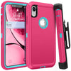 iPhone XR Case  (Belt Clip fit Otterbox Defender) Heavy Duty Rugged Multi Layer Hybrid Protective Shockproof Coverh Belt Clip [Compatible for Apple iphone XR] 6.1 inch (PINK & TEAL)