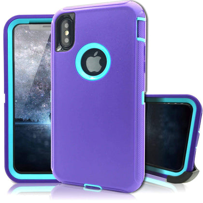 iPhone XR Case  (Belt Clip fit Otterbox Defender) Heavy Duty Rugged Multi Layer Hybrid Protective Shockproof Coverh Belt Clip [Compatible for Apple iphone XR] 6.1 inch (PURPLE & TEAL) - Place Wireless