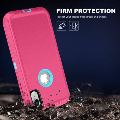 iPhone XR Case  (Belt Clip fit Otterbox Defender) Heavy Duty Rugged Multi Layer Hybrid Protective Shockproof Coverh Belt Clip [Compatible for Apple iphone XR] 6.1 inch (PINK & TEAL) - Place Wireless