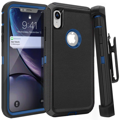 iPhone XR Case  (Belt Clip fit Otterbox Defender) Heavy Duty Rugged Multi Layer Hybrid Protective Shockproof Coverh Belt Clip [Compatible for Apple iphone XR] 6.1 inch (BLACK & BLUE) - Place Wireless