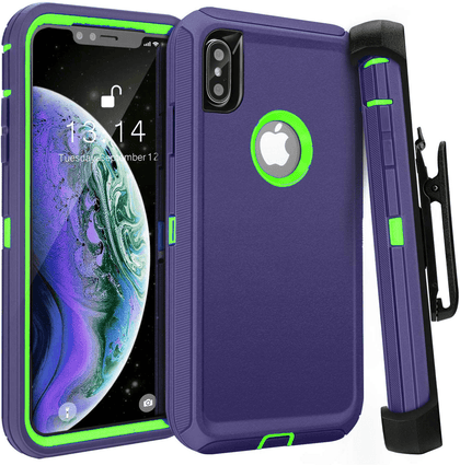 iPhone Xs Max Case (Belt Clip fit Otterbox Defender) Heavy Duty Rugged Multi Layer Hybrid Protective Shockproof Cover with Belt Clip [Compatible for Apple iphone Xs Max] 6.5 inch (BLUE & GREEN) - Place Wireless