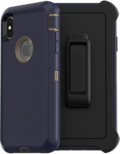 iPhone Xs Max Case (Belt Clip fit Otterbox Defender) Heavy Duty Rugged Multi Layer Hybrid Protective Shockproof Cover with Belt Clip [Compatible for Apple iphone Xs Max] 6.5 inch (BLUE & GRAY) - Place Wireless