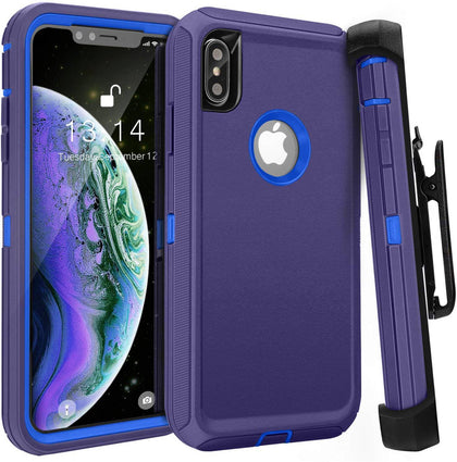 iPhone Xs Max Case (Belt Clip fit Otterbox Defender) Heavy Duty Rugged Multi Layer Hybrid Protective Shockproof Cover with Belt Clip [Compatible for Apple iphone Xs Max] 6.5 inch (BLUE & BLUE) - Place Wireless