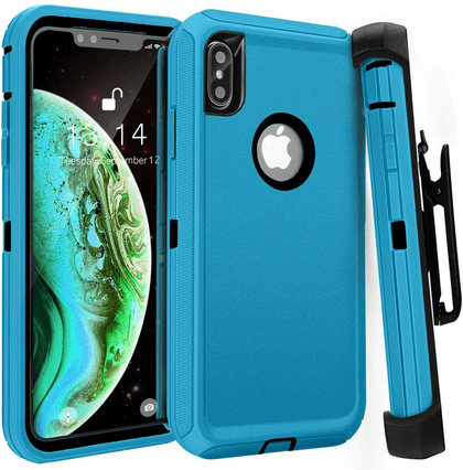 iPhone Xs Max Case (Belt Clip fit Otterbox Defender) Heavy Duty Rugged Multi Layer Hybrid Protective Shockproof Cover with Belt Clip [Compatible for Apple iphone Xs Max] 6.5 inch (TEAL & BLACK) - Place Wireless