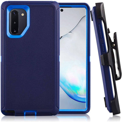 SAMSUNG GALAXY NOTE 10 Case (Belt Clip fit Otterbox Defender) Heavy Duty Rugged Multi Layer Hybrid Protective Shockproof Cover with Belt Clip [Compatible for SAMSUNG GALAXY NOTE 10] 6.3 inch (NAVY BLUE & BLUE) - Place Wireless