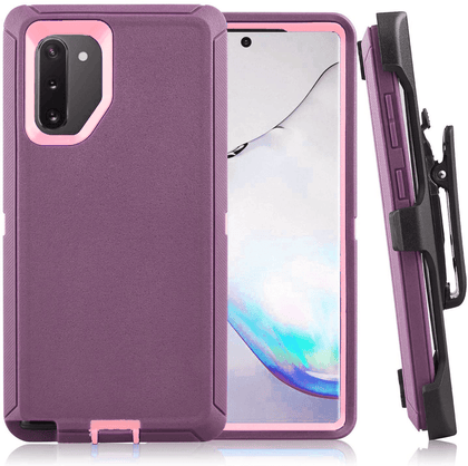 SAMSUNG GALAXY NOTE 10 Case (Belt Clip fit Otterbox Defender) Heavy Duty Rugged Multi Layer Hybrid Protective Shockproof Cover with Belt Clip [Compatible for SAMSUNG GALAXY NOTE 10] 6.3 inch (BURGUNDY & PINK) - Place Wireless