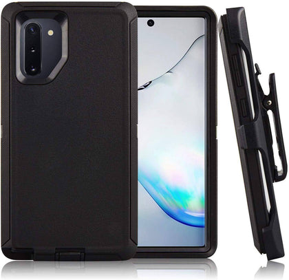 SAMSUNG GALAXY NOTE 10+ Case (Belt Clip fit Otterbox Defender) Heavy Duty Rugged Multi Layer Hybrid Protective Shockproof Cover with Belt Clip [Compatible for SAMSUNG GALAXY NOTE 10+] 6.8 inch (BLACK & BLACK) - Place Wireless