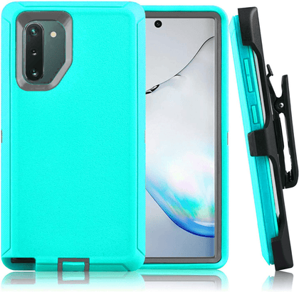 SAMSUNG GALAXY NOTE 10+ Case (Belt Clip fit Otterbox Defender) Heavy Duty Rugged Multi Layer Hybrid Protective Shockproof Cover with Belt Clip [Compatible for SAMSUNG GALAXY NOTE 10+] 6.8 inch (AQUA MINT & GRAY) - Place Wireless