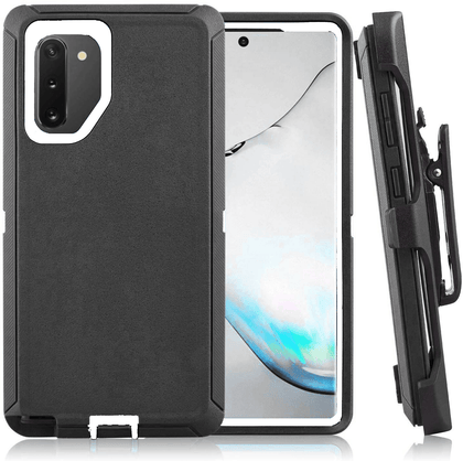 SAMSUNG GALAXY NOTE 10 Case (Belt Clip fit Otterbox Defender) Heavy Duty Rugged Multi Layer Hybrid Protective Shockproof Cover with Belt Clip [Compatible for SAMSUNG GALAXY NOTE 10] 6.3 inch (BLACK & WHITE) - Place Wireless