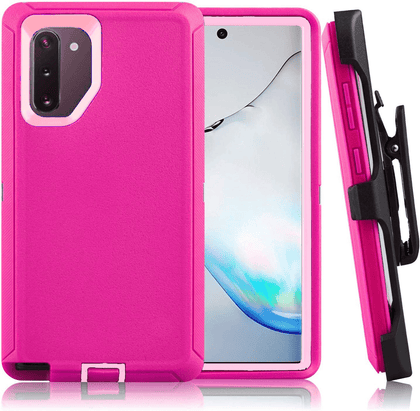 SAMSUNG GALAXY NOTE 10 Case (Belt Clip fit Otterbox Defender) Heavy Duty Rugged Multi Layer Hybrid Protective Shockproof Cover with Belt Clip [Compatible for SAMSUNG GALAXY NOTE 10] 6.3 inch (PINK & PINK) - Place Wireless