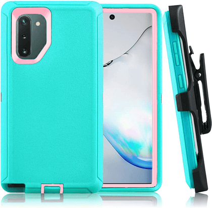 SAMSUNG GALAXY NOTE 10 Case (Belt Clip fit Otterbox Defender) Heavy Duty Rugged Multi Layer Hybrid Protective Shockproof Cover with Belt Clip [Compatible for SAMSUNG GALAXY NOTE 10] 6.3 inch (AQUA MINT & PINK) - Place Wireless