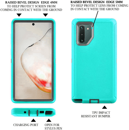 SAMSUNG GALAXY NOTE 10 Case (Belt Clip fit Otterbox Defender) Heavy Duty Rugged Multi Layer Hybrid Protective Shockproof Cover with Belt Clip [Compatible for SAMSUNG GALAXY NOTE 10] 6.3 inch (AQUA MINT & GRAY) - Place Wireless