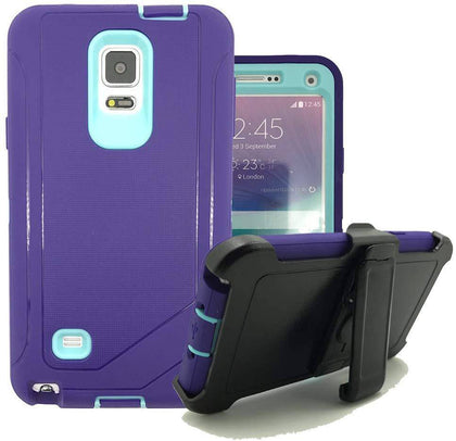 SAMSUNG GALAXY NOTE 4 CASE(Belt Clip fit Otterbox Defender) Heavy Duty Protective Shockproof cover and touch screen protector with Belt Clip [Compatible for SAMSUNG GALAXY NOTE 4] 5.7 inch (PURPLE & TEAL) - Place Wireless