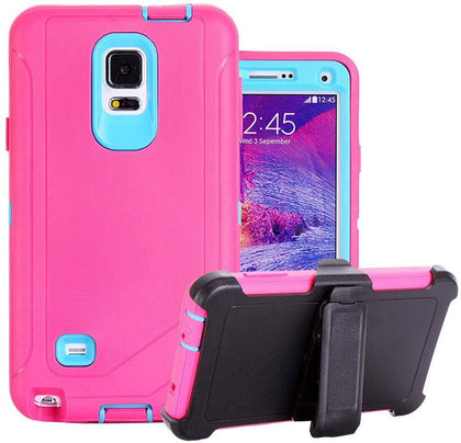SAMSUNG GALAXY NOTE 4 CASE(Belt Clip fit Otterbox Defender) Heavy Duty Protective Shockproof cover and touch screen protector with Belt Clip [Compatible for SAMSUNG GALAXY NOTE 4] 5.7 inch (PINK & TEAL) - Place Wireless
