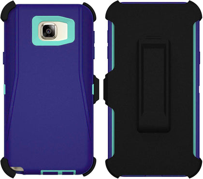 SAMSUNG GALAXY NOTE 5 CASE(Belt Clip fit Otterbox Defender) Heavy Duty Protective Shockproof cover and touch screen protector with Belt Clip [Compatible for SAMSUNG GALAXY NOTE 5] 5.7 inch(PURPLE & TEAL) - Place Wireless