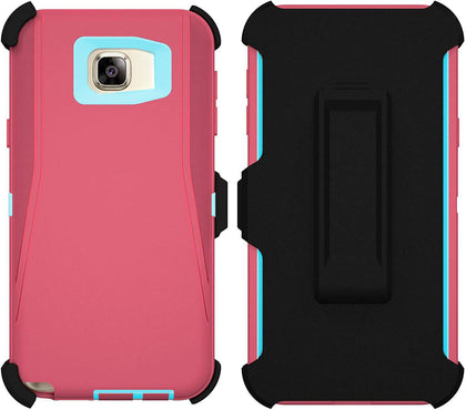 SAMSUNG GALAXY NOTE 5 CASE(Belt Clip fit Otterbox Defender) Heavy Duty Protective Shockproof cover and touch screen protector with Belt Clip [Compatible for SAMSUNG GALAXY NOTE 5] 5.7 inch(PINK & TEAL) - Place Wireless