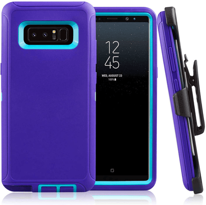 SAMSUNG GALAXY NOTE 8 Case (Belt Clip fit Otterbox Defender) Heavy Duty Rugged Multi Layer Hybrid Protective Shockproof Cover with Belt Clip [Compatible for SAMSUNG GALAXY NOTE 8] 6.3 inch (PURPLE & TEAL) - Place Wireless