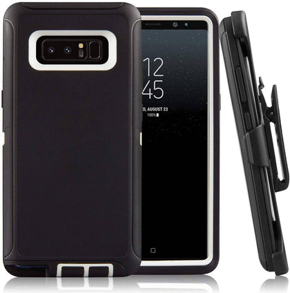 SAMSUNG GALAXY NOTE 8 Case (Belt Clip fit Otterbox Defender) Heavy Duty Rugged Multi Layer Hybrid Protective Shockproof Cover with Belt Clip [Compatible for SAMSUNG GALAXY NOTE 8] 6.3 inch (BLACK & WHITE) - Place Wireless