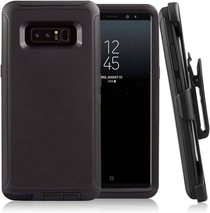 SAMSUNG GALAXY NOTE 8 Case (Belt Clip fit Otterbox Defender) Heavy Duty Rugged Multi Layer Hybrid Protective Shockproof Cover with Belt Clip [Compatible for SAMSUNG GALAXY NOTE 8] 6.3 inch (BLACK & BLACK) - Place Wireless