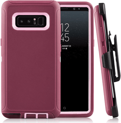 SAMSUNG GALAXY NOTE 8 Case (Belt Clip fit Otterbox Defender) Heavy Duty Rugged Multi Layer Hybrid Protective Shockproof Cover with Belt Clip [Compatible for SAMSUNG GALAXY NOTE 8] 6.3 inch (BURGUNDY & PINK) - Place Wireless