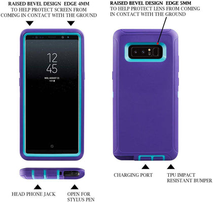 SAMSUNG GALAXY NOTE 8 Case (Belt Clip fit Otterbox Defender) Heavy Duty Rugged Multi Layer Hybrid Protective Shockproof Cover with Belt Clip [Compatible for SAMSUNG GALAXY NOTE 8] 6.3 inch (PURPLE & TEAL) - Place Wireless
