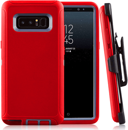 SAMSUNG GALAXY NOTE 8 Case (Belt Clip fit Otterbox Defender) Heavy Duty Rugged Multi Layer Hybrid Protective Shockproof Cover with Belt Clip [Compatible for SAMSUNG GALAXY NOTE 8] 6.3 inch (RED & GRAY) - Place Wireless