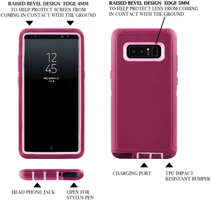 SAMSUNG GALAXY NOTE 8 Case (Belt Clip fit Otterbox Defender) Heavy Duty Rugged Multi Layer Hybrid Protective Shockproof Cover with Belt Clip [Compatible for SAMSUNG GALAXY NOTE 8] 6.3 inch (BURGUNDY & PINK) - Place Wireless
