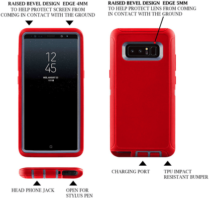 SAMSUNG GALAXY NOTE 8 Case (Belt Clip fit Otterbox Defender) Heavy Duty Rugged Multi Layer Hybrid Protective Shockproof Cover with Belt Clip [Compatible for SAMSUNG GALAXY NOTE 8] 6.3 inch (RED & GRAY) - Place Wireless