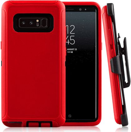 SAMSUNG GALAXY NOTE 8 Case (Belt Clip fit Otterbox Defender) Heavy Duty Rugged Multi Layer Hybrid Protective Shockproof Cover with Belt Clip [Compatible for SAMSUNG GALAXY NOTE 8] 6.3 inch (RED & BLACK) - Place Wireless