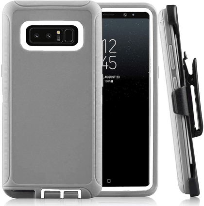 SAMSUNG GALAXY NOTE 8 Case (Belt Clip fit Otterbox Defender) Heavy Duty Rugged Multi Layer Hybrid Protective Shockproof Cover with Belt Clip [Compatible for SAMSUNG GALAXY NOTE 8] 6.3 inch (GRAY & WHITE) - Place Wireless