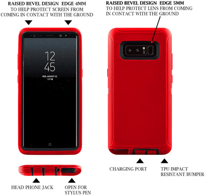 SAMSUNG GALAXY NOTE 8 Case (Belt Clip fit Otterbox Defender) Heavy Duty Rugged Multi Layer Hybrid Protective Shockproof Cover with Belt Clip [Compatible for SAMSUNG GALAXY NOTE 8] 6.3 inch (RED & BLACK) - Place Wireless