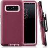 SAMSUNG GALAXY NOTE 8 Case (Belt Clip fit Otterbox Defender) Heavy Duty Rugged Multi Layer Hybrid Protective Shockproof Cover with Belt Clip [Compatible for SAMSUNG GALAXY NOTE 8] 6.3 inch (BURGUNDY & PINK)