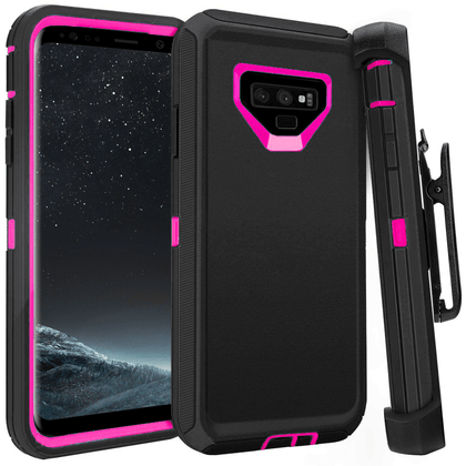SAMSUNG GALAXY NOTE 9 Case (Belt Clip fit Otterbox Defender) Heavy Duty Rugged Multi Layer Hybrid Protective Shockproof Cover with Belt Clip [Compatible for SAMSUNG GALAXY NOTE 9] 6.4 inch (BLACK & PINK) - Place Wireless
