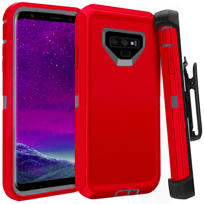 SAMSUNG GALAXY NOTE 9 Case (Belt Clip fit Otterbox Defender) Heavy Duty Rugged Multi Layer Hybrid Protective Shockproof Cover with Belt Clip [Compatible for SAMSUNG GALAXY NOTE 9] 6.4 inch (RED & GRAY) - Place Wireless