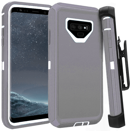 SAMSUNG GALAXY NOTE 9 Case (Belt Clip fit Otterbox Defender) Heavy Duty Rugged Multi Layer Hybrid Protective Shockproof Cover with Belt Clip [Compatible for SAMSUNG GALAXY NOTE 9] 6.4 inch (GRAY & WHITE) - Place Wireless