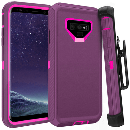 SAMSUNG GALAXY NOTE 9 Case (Belt Clip fit Otterbox Defender) Heavy Duty Rugged Multi Layer Hybrid Protective Shockproof Cover with Belt Clip [Compatible for SAMSUNG GALAXY NOTE 9] 6.4 inch (BURGUNDY & HOT PINK) - Place Wireless