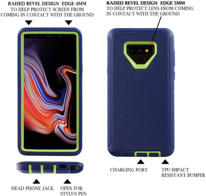 SAMSUNG GALAXY NOTE 9 Case (Belt Clip fit Otterbox Defender) Heavy Duty Rugged Multi Layer Hybrid Protective Shockproof Cover with Belt Clip [Compatible for SAMSUNG GALAXY NOTE 9] 6.4 inch (NAVY BLUE & GREEN) - Place Wireless