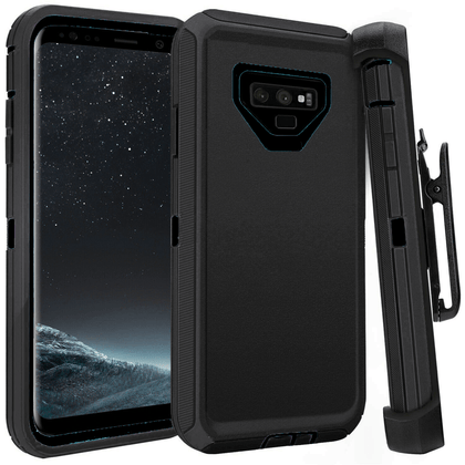 SAMSUNG GALAXY NOTE 9 Case (Belt Clip fit Otterbox Defender) Heavy Duty Rugged Multi Layer Hybrid Protective Shockproof Cover with Belt Clip [Compatible for SAMSUNG GALAXY NOTE 9] 6.4 inch (BLACK & BLACK) - Place Wireless