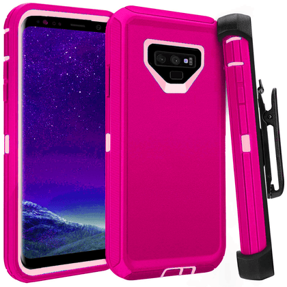 SAMSUNG GALAXY NOTE 9 Case (Belt Clip fit Otterbox Defender) Heavy Duty Rugged Multi Layer Hybrid Protective Shockproof Cover with Belt Clip [Compatible for SAMSUNG GALAXY NOTE 9] 6.4 inch (PINK & PINK) - Place Wireless
