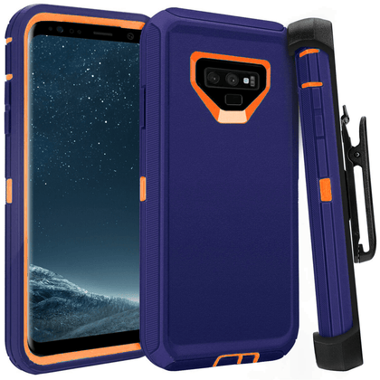 SAMSUNG GALAXY NOTE 9 Case (Belt Clip fit Otterbox Defender) Heavy Duty Rugged Multi Layer Hybrid Protective Shockproof Cover with Belt Clip [Compatible for SAMSUNG GALAXY NOTE 9] 6.4 inch (NAVY BLUE & ORANGE) - Place Wireless